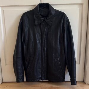 Incredible Oversized Vintage 100% Leather Bomber Jacket with Collar